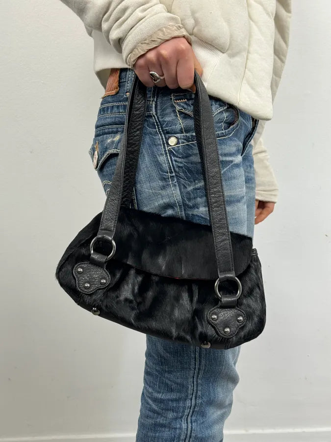 2000s Christian Lacroix Pony Hair Black Leather Handle Bag XDNWWJt 1