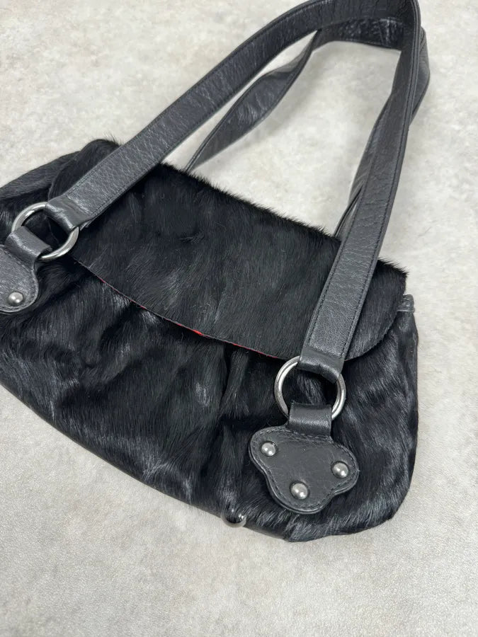 2000s Christian Lacroix Pony Hair Black Leather Handle Bag XDNWWJt 3