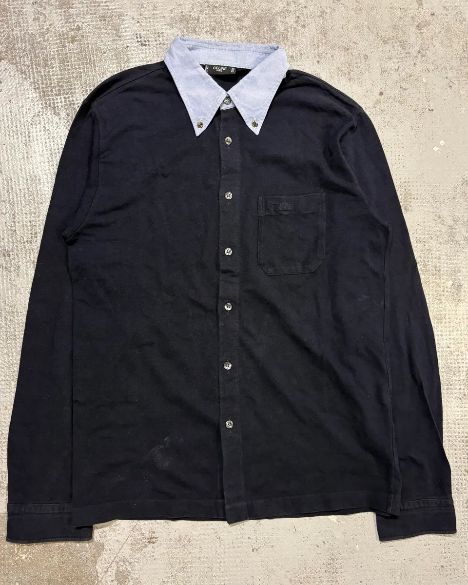2000s Celine Navy Classy Pocket Shirt pwuFcLU 0