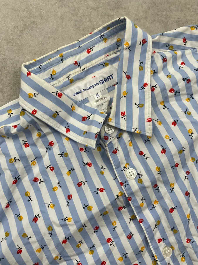 2000s Comme des Garçons SHIRT Light Blue Floral Striped Shirt mQOXlJt 4