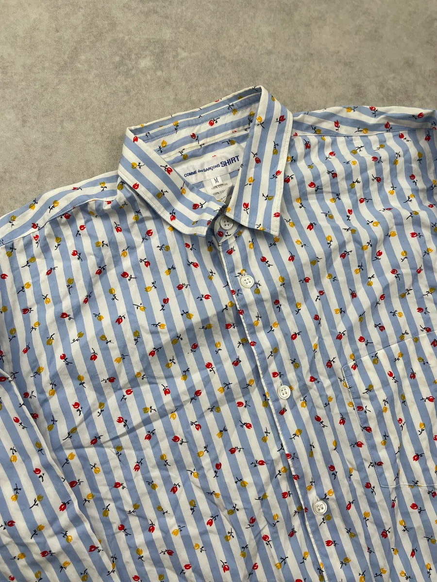 2000s Comme des Garçons SHIRT Light Blue Floral Striped Shirt mQOXlJt 3