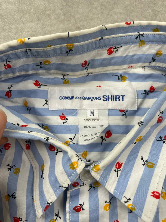 2000s Comme des Garçons SHIRT Light Blue Floral Striped Shirt mQOXlJt 6