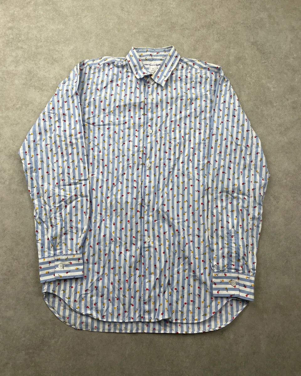2000s Comme des Garçons SHIRT Light Blue Floral Striped Shirt mQOXlJt 2
