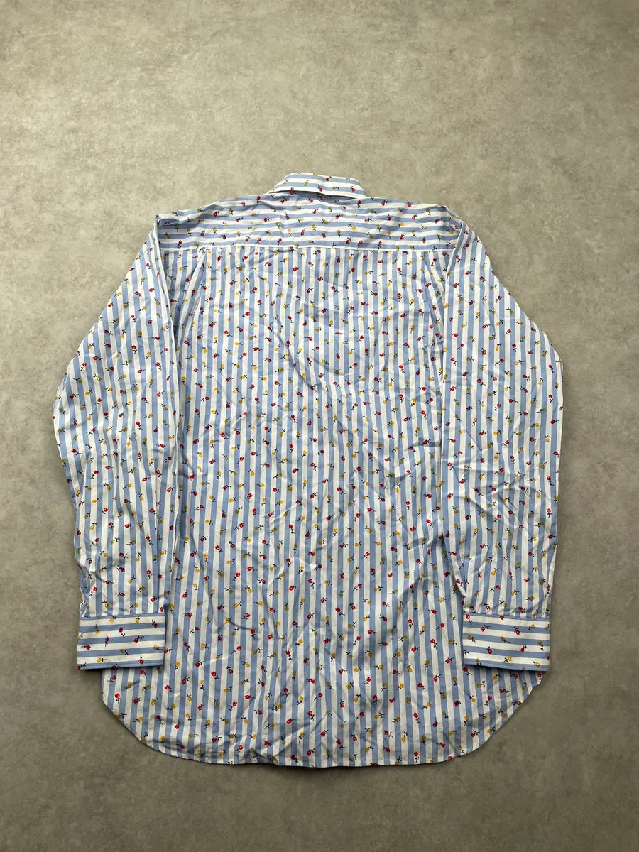 2000s Comme des Garçons SHIRT Light Blue Floral Striped Shirt mQOXlJt 5