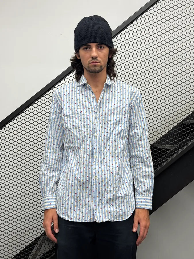 2000s Comme des Garçons SHIRT Light Blue Floral Striped Shirt mQOXlJt 0