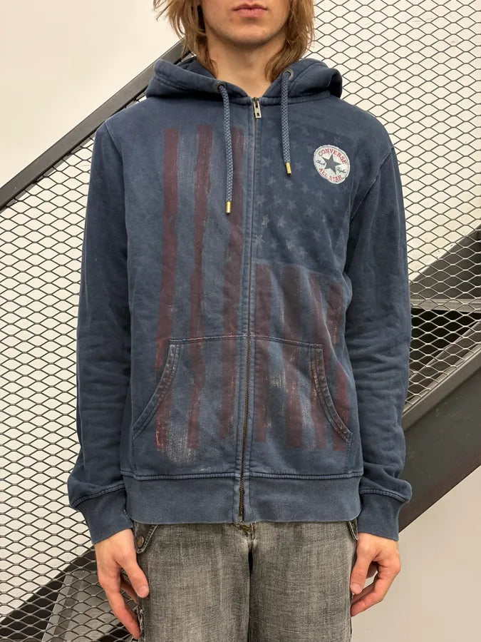 2000s Converse Navy Faded Logo Flag Hoodie ZENkZCM 1