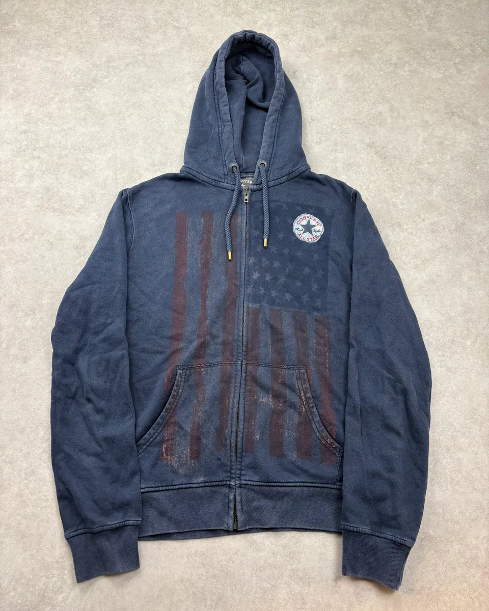 2000s Converse Navy Faded Logo Flag Hoodie ZENkZCM 0