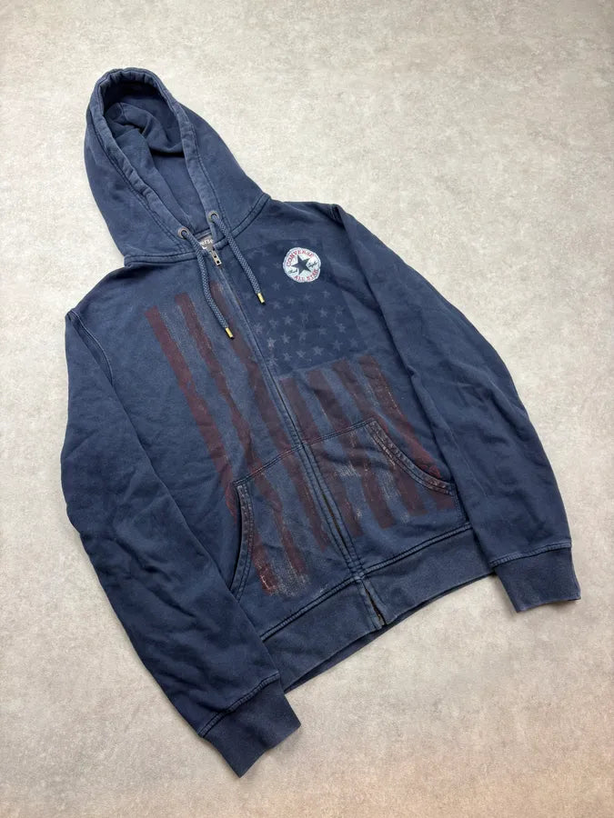 2000s Converse Navy Faded Logo Flag Hoodie ZENkZCM 3