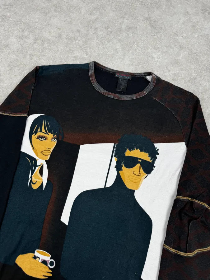 2000s Custo Barcelona Black Couple Bar Print Longsleeve T-Shirt tedgKgk 4