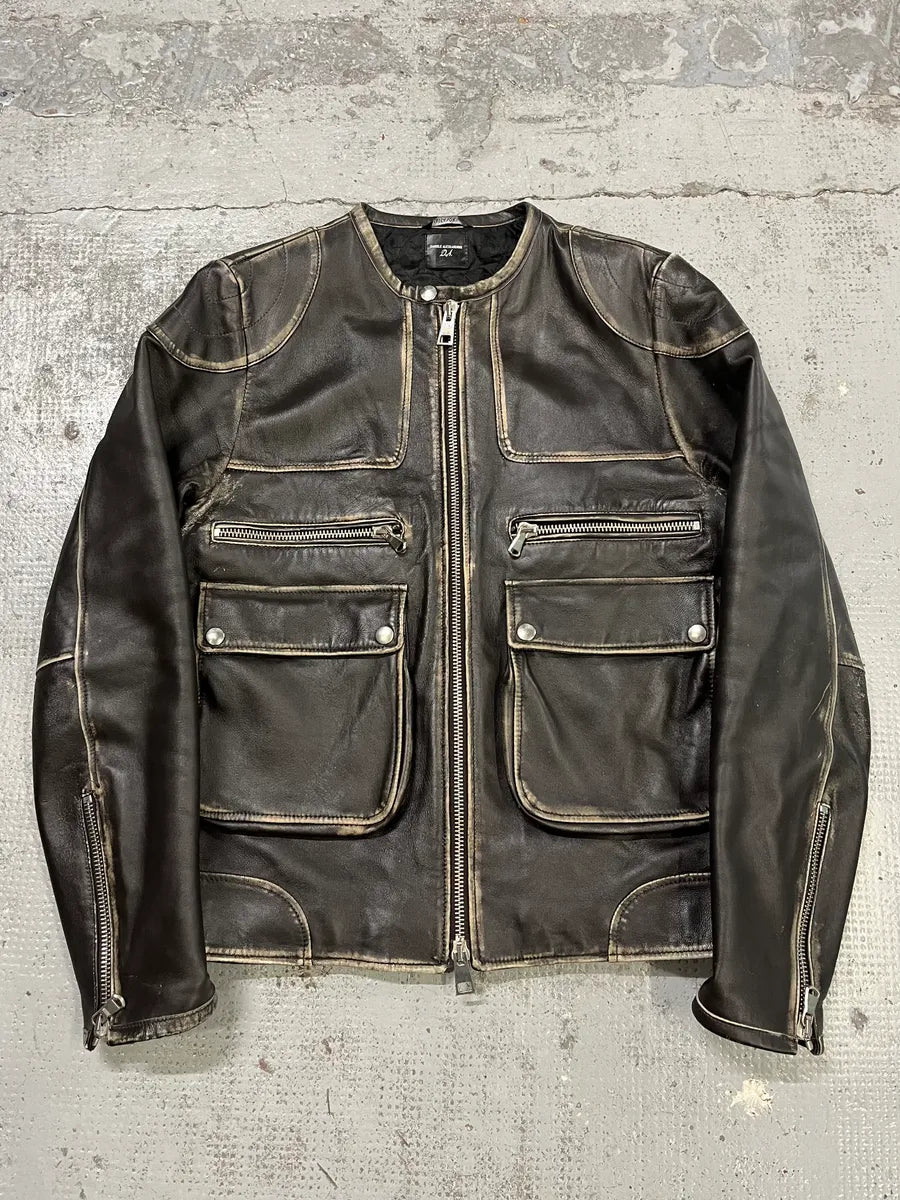 2000s Daniele Alessandrini Aged Brown Leather Jacket kSMkjMs 0