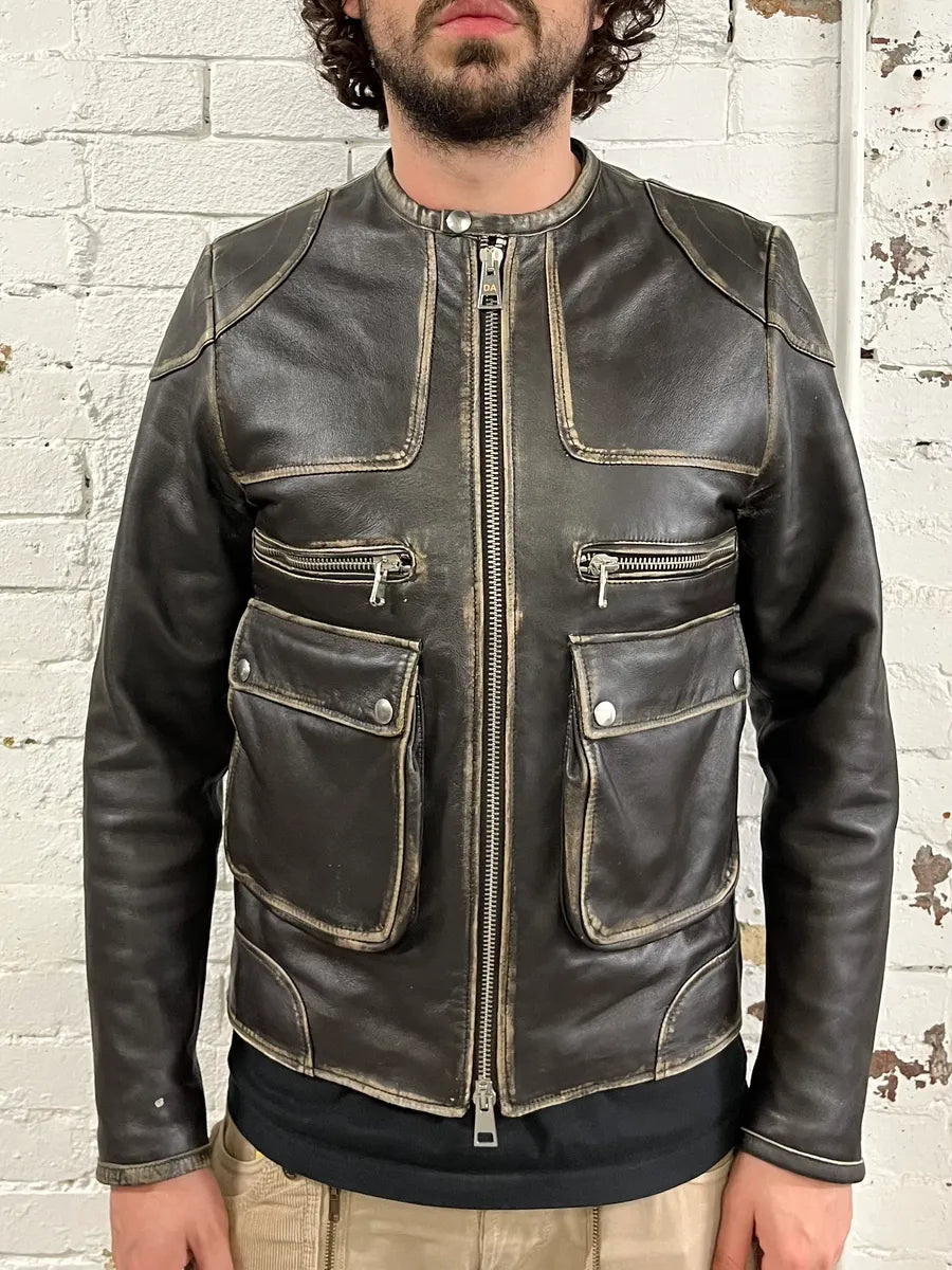 2000s Daniele Alessandrini Aged Brown Leather Jacket kSMkjMs 1