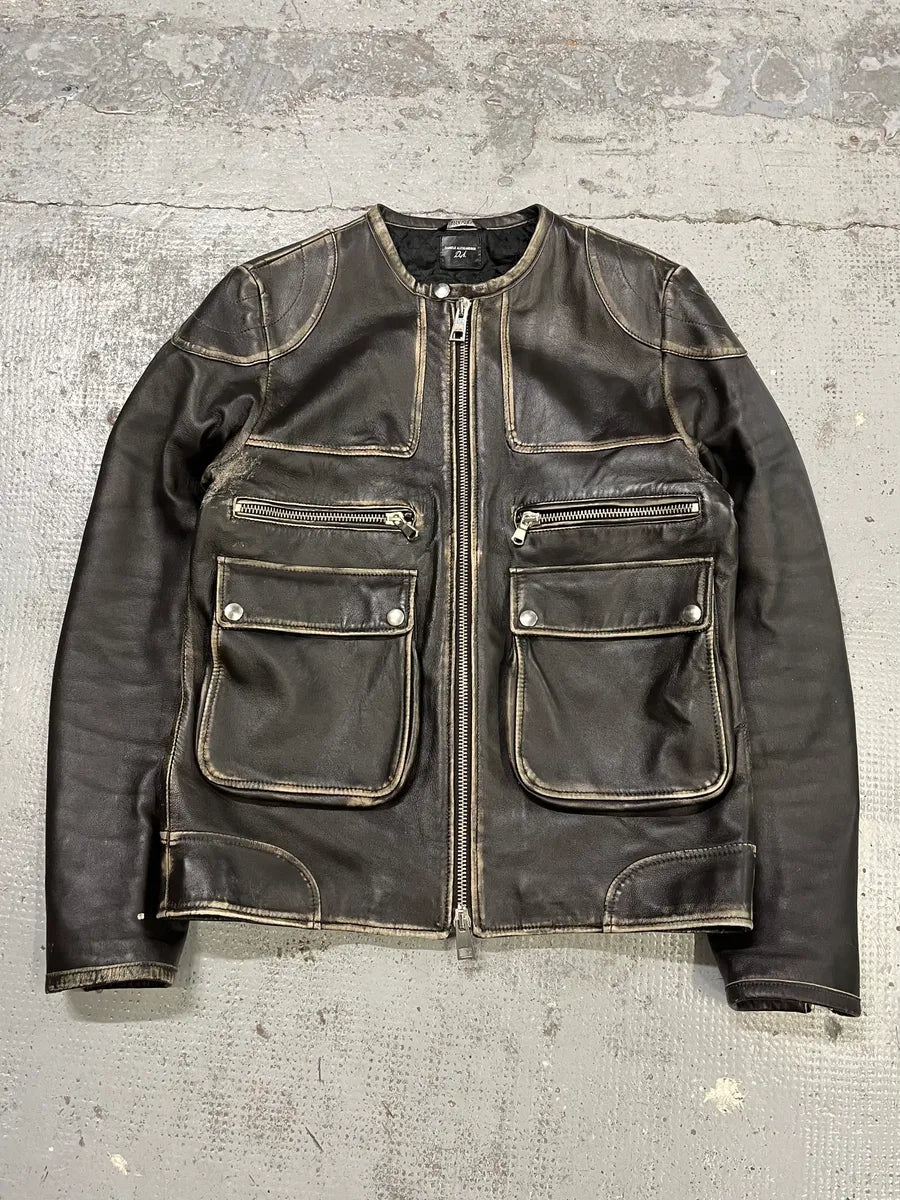 2000s Daniele Alessandrini Aged Brown Leather Jacket kSMkjMs 3