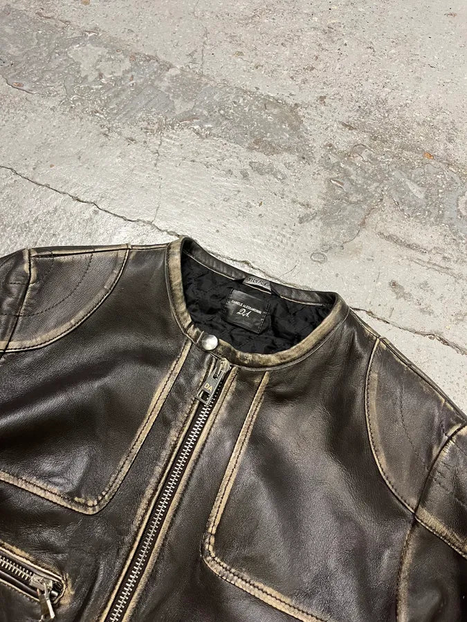 2000s Daniele Alessandrini Aged Brown Leather Jacket kSMkjMs 4