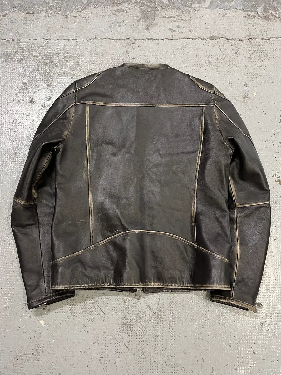 2000s Daniele Alessandrini Aged Brown Leather Jacket kSMkjMs 6