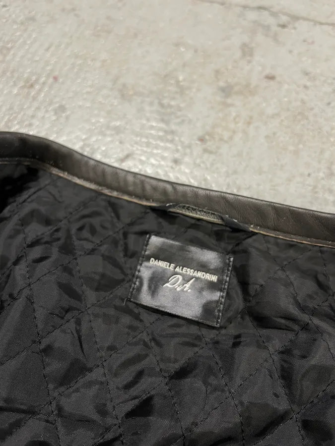 2000s Daniele Alessandrini Aged Brown Leather Jacket kSMkjMs 9