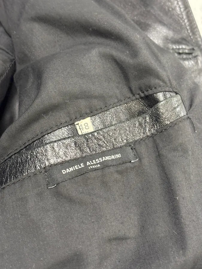 2000s Daniele Alessandrini Agent Buttoned Black Leather Jacket QHAuYqc 9