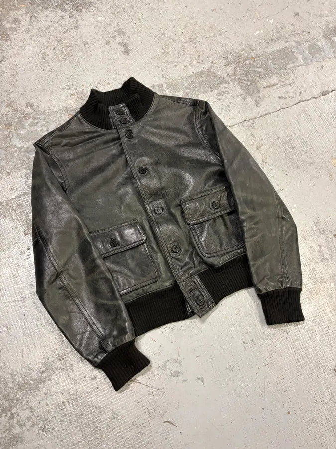 2000s Daniele Alessandrini Agent Buttoned Black Leather Jacket QHAuYqc 3