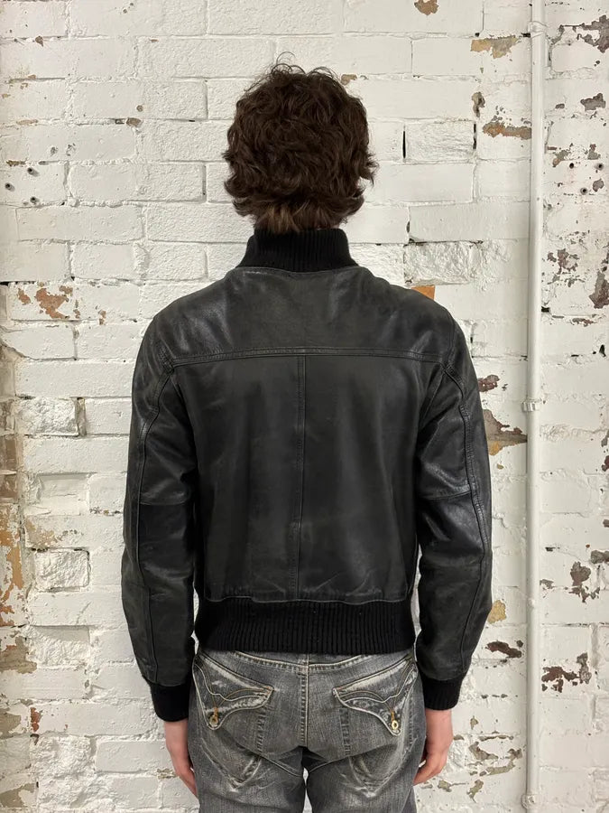 2000s Daniele Alessandrini Agent Buttoned Black Leather Jacket QHAuYqc 2