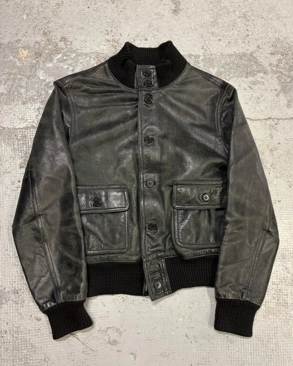 2000s Daniele Alessandrini Agent Buttoned Black Leather Jacket QHAuYqc 0