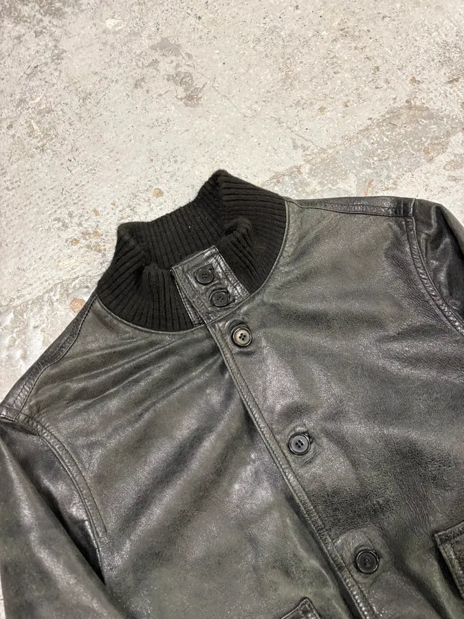 2000s Daniele Alessandrini Agent Buttoned Black Leather Jacket QHAuYqc 4