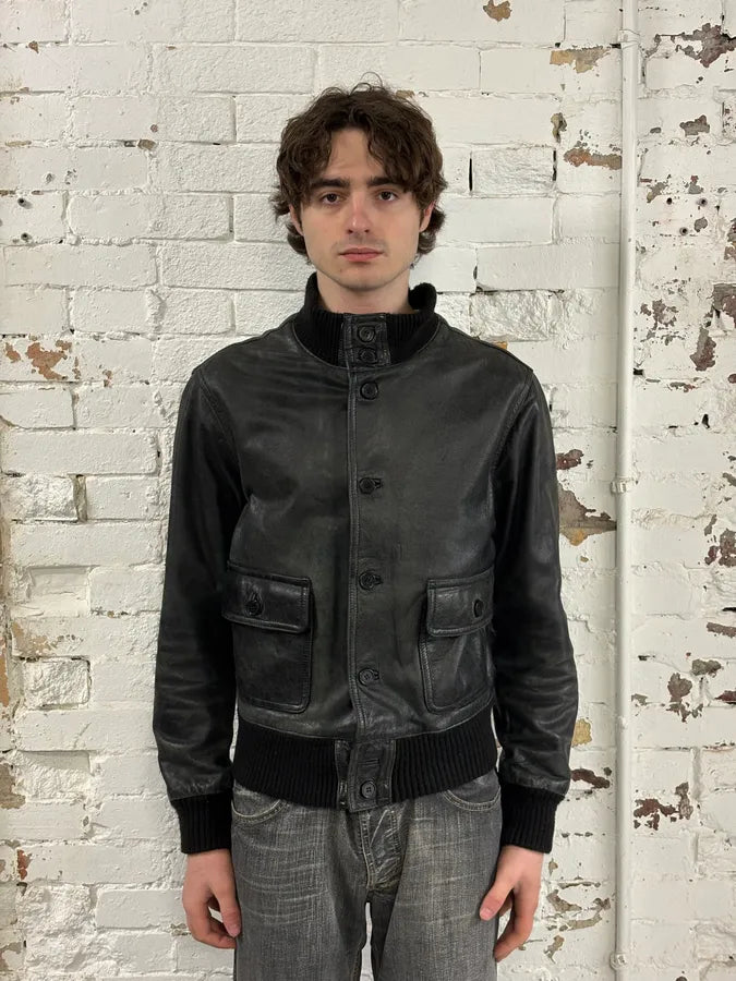 2000s Daniele Alessandrini Agent Buttoned Black Leather Jacket QHAuYqc 1