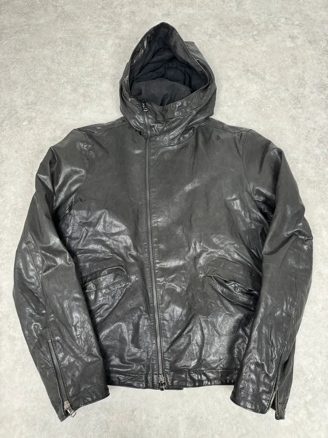 2000s Daniele Alessandrini Avant-Garde Black Leather Hooded Jacket DLIGSUI 0