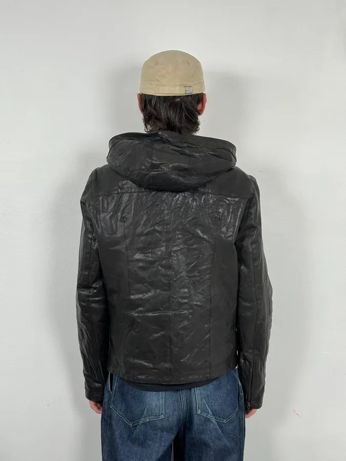 2000s Daniele Alessandrini Avant-Garde Black Leather Hooded Jacket DLIGSUI 3