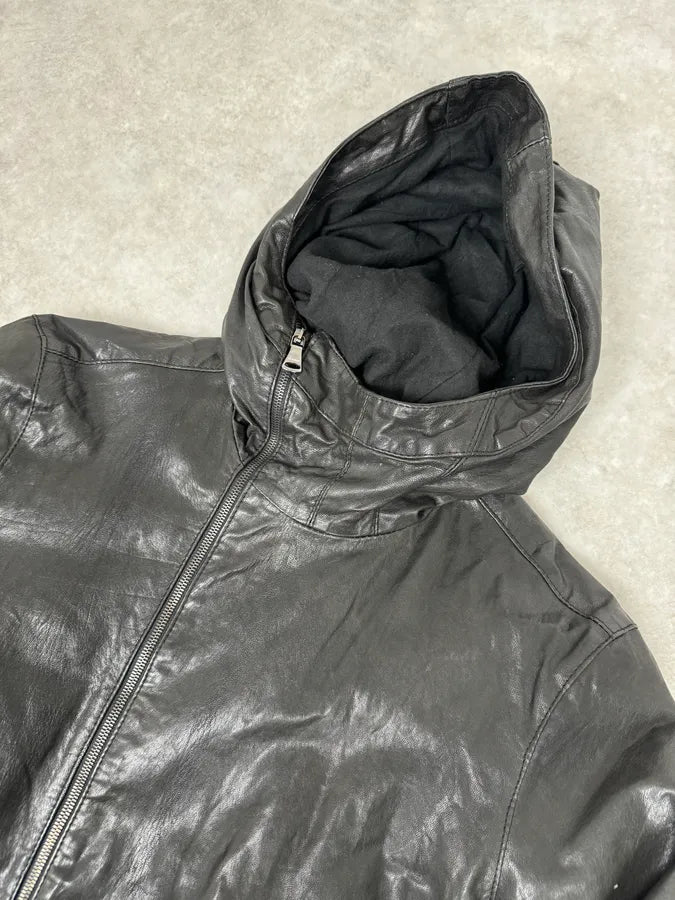 2000s Daniele Alessandrini Avant-Garde Black Leather Hooded Jacket DLIGSUI 5