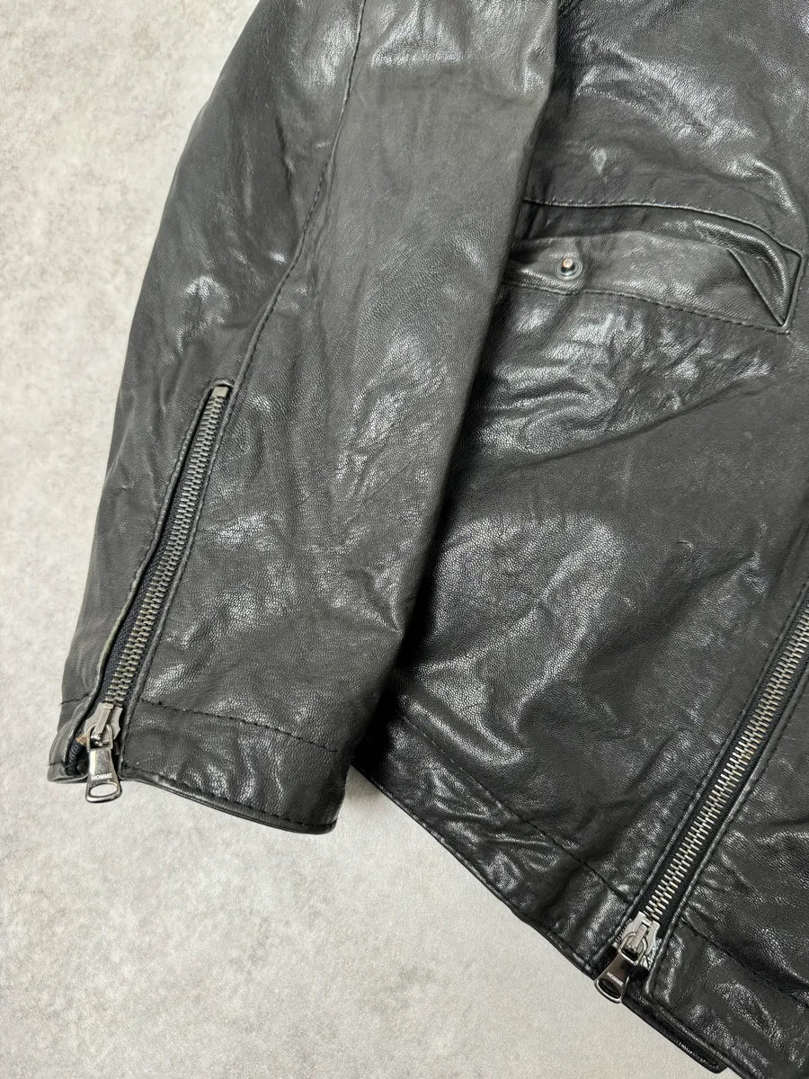 2000s Daniele Alessandrini Avant-Garde Black Leather Hooded Jacket DLIGSUI 6