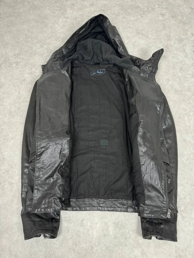 2000s Daniele Alessandrini Avant-Garde Black Leather Hooded Jacket DLIGSUI 8