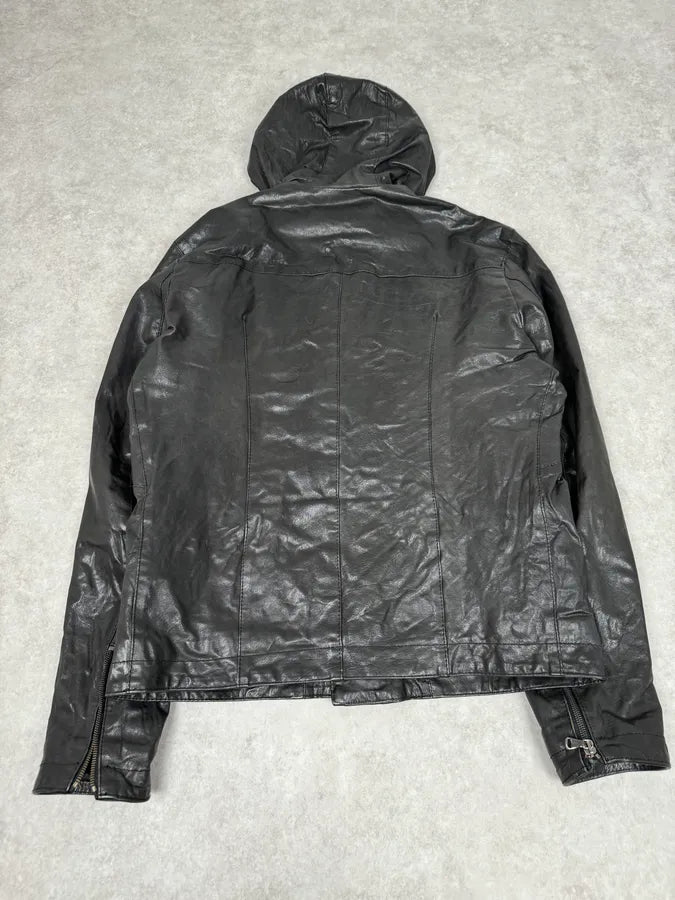 2000s Daniele Alessandrini Avant-Garde Black Leather Hooded Jacket DLIGSUI 9