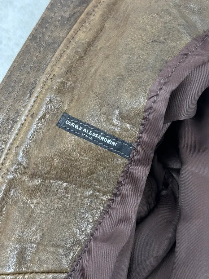 2000s Daniele Alessandrini Avant-Garde Raw Brown Leather Hooded Jacket HUGoqtw 11