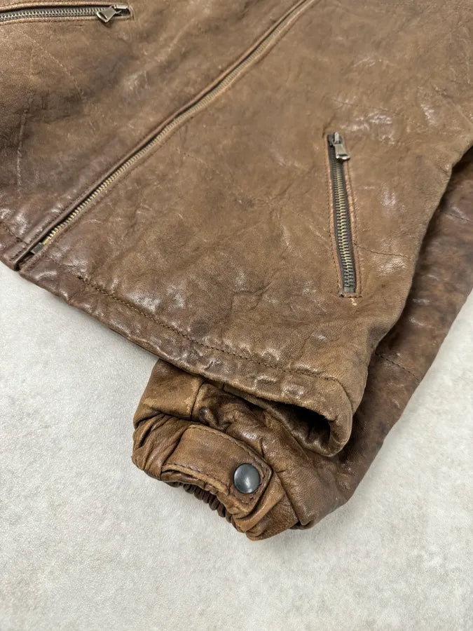 2000s Daniele Alessandrini Avant-Garde Raw Brown Leather Hooded Jacket HUGoqtw 6