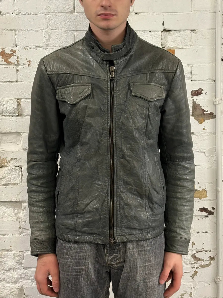 2000s Daniele Alessandrini Avant-Garde Trucker Grey Leather Jacket IbnrDEP 1
