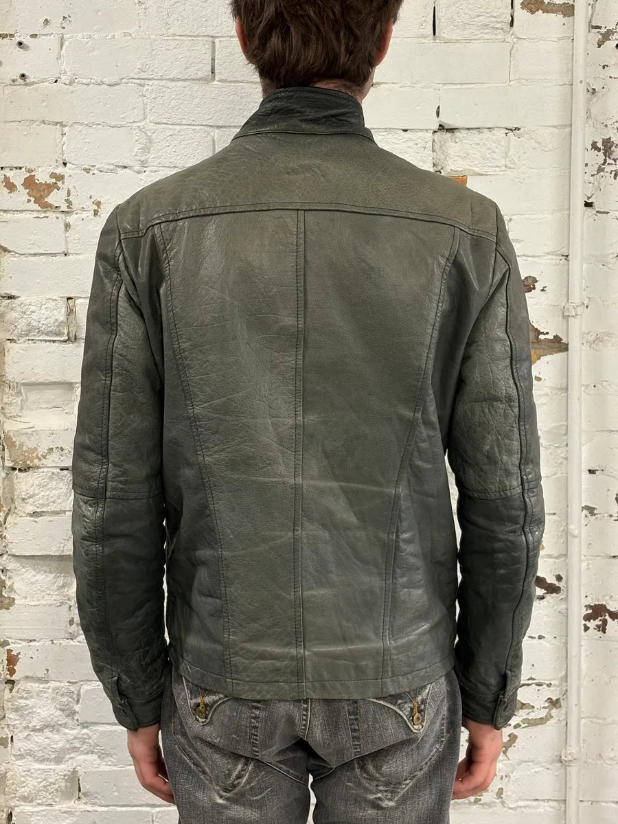 2000s Daniele Alessandrini Avant-Garde Trucker Grey Leather Jacket IbnrDEP 2