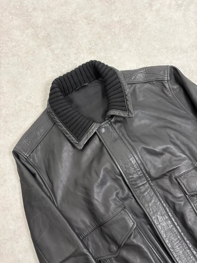 2000s Daniele Alessandrini Aviator Black Leather Jacket WnyuCdC 4