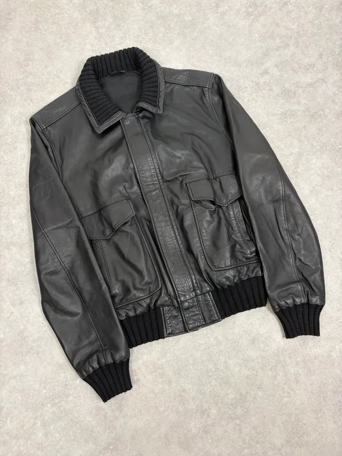 2000s Daniele Alessandrini Aviator Black Leather Jacket WnyuCdC 3