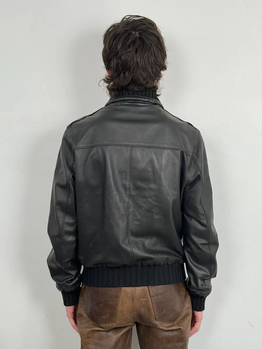 2000s Daniele Alessandrini Aviator Black Leather Jacket WnyuCdC 2