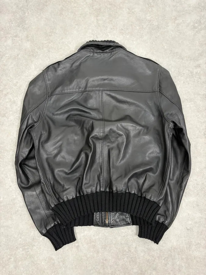 2000s Daniele Alessandrini Aviator Black Leather Jacket WnyuCdC 5
