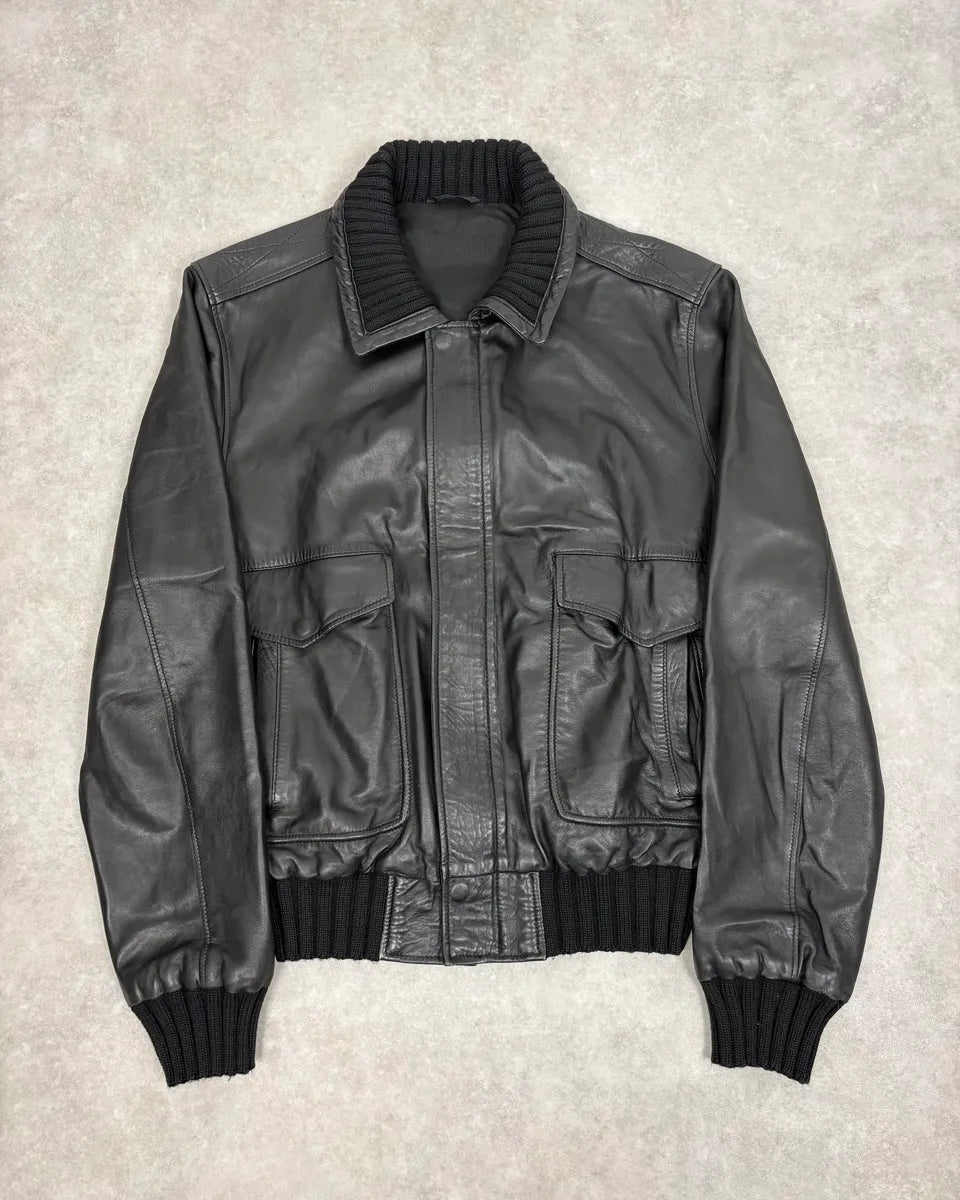 2000s Daniele Alessandrini Aviator Black Leather Jacket WnyuCdC 0