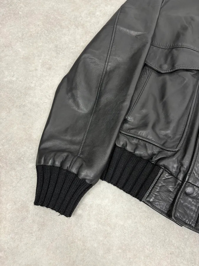 2000s Daniele Alessandrini Aviator Black Leather Jacket WnyuCdC 7