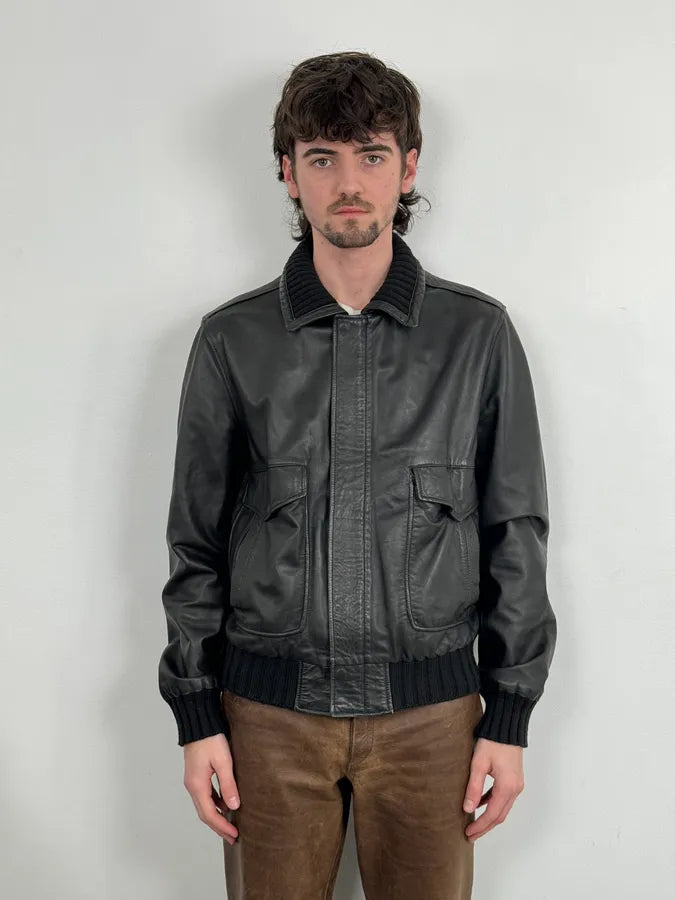 2000s Daniele Alessandrini Aviator Black Leather Jacket WnyuCdC 1