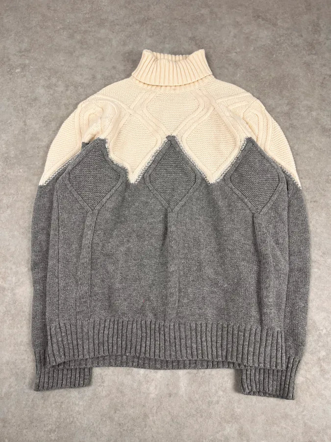 2000s Daniele Alessandrini Beige & Grey Structure Turtleneck Sweater ncpiTMH 0
