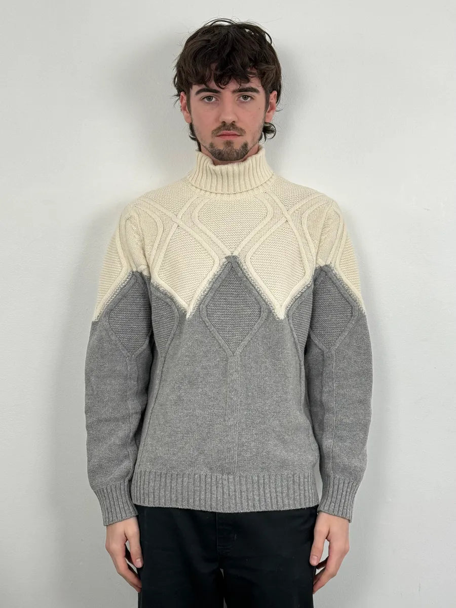 2000s Daniele Alessandrini Beige & Grey Structure Turtleneck Sweater ncpiTMH 1