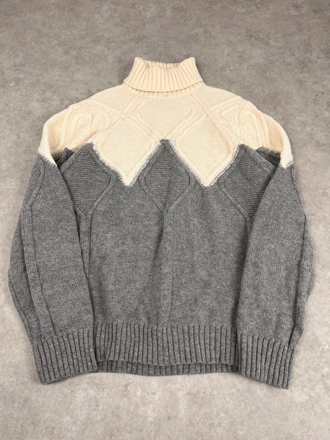 2000s Daniele Alessandrini Beige & Grey Structure Turtleneck Sweater ncpiTMH 3