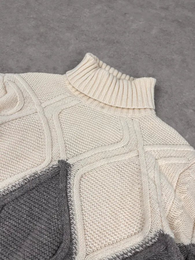 2000s Daniele Alessandrini Beige & Grey Structure Turtleneck Sweater ncpiTMH 4