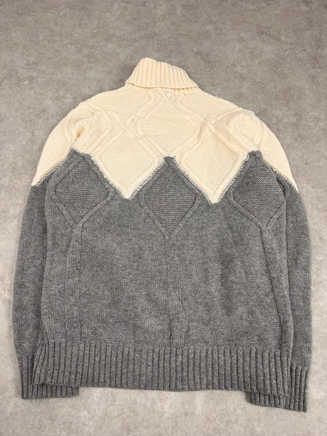 2000s Daniele Alessandrini Beige & Grey Structure Turtleneck Sweater ncpiTMH 6