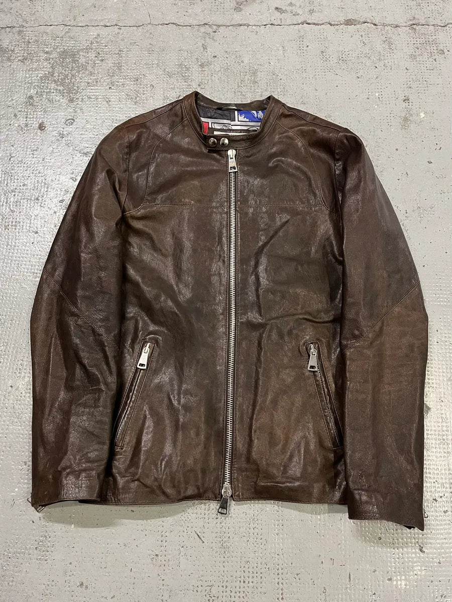 2000s Daniele Alessandrini Biker Brown Leather Jacket lMzQyoe 0