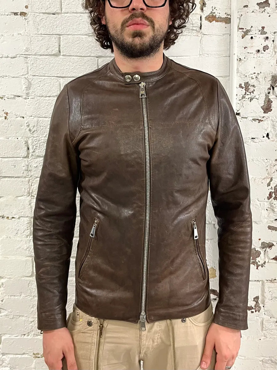 2000s Daniele Alessandrini Biker Brown Leather Jacket lMzQyoe 1