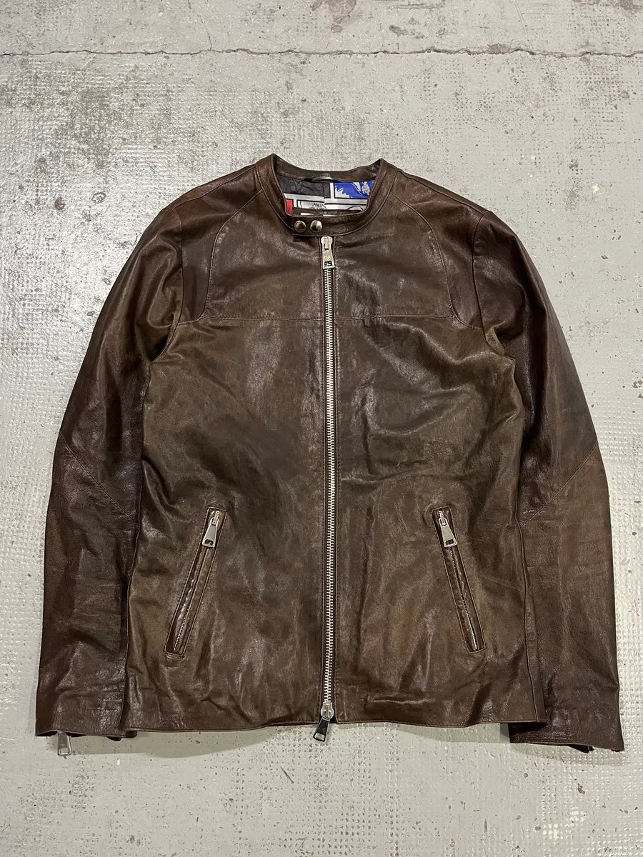 2000s Daniele Alessandrini Biker Brown Leather Jacket lMzQyoe 3